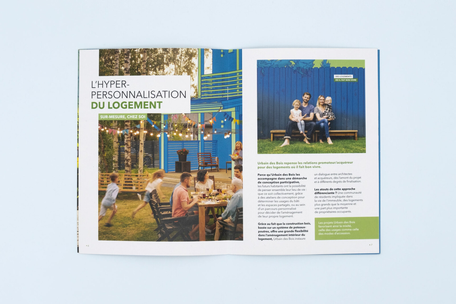 Double page thématique traitant de l'hyper-personnalisatione des Logements. On visualise le jardin d'un pavillon en photo sur lequel l'agence est venu réaliser une illustration en bichromie qui présente l'étendue des possibles quand à la personnalisation de l'habitat. Double page thématique traitant de l'hyper-personnalisatione des Logements. On visualise le jardin d'un pavillon en photo sur lequel l'agence est venu réaliser une illustration en bichromie qui présente l'étendue des possibles quand à la personnalisation de l'habitat. Double page thématique traitant de l'hyperpersonnalisation des logements. On visualise le jardin d'un pavillon en photo sur lequel l'agence est venu réaliser une illustration en bichromie qui présente l'étendue des possibles quant à la personnalisation de l'habitat.